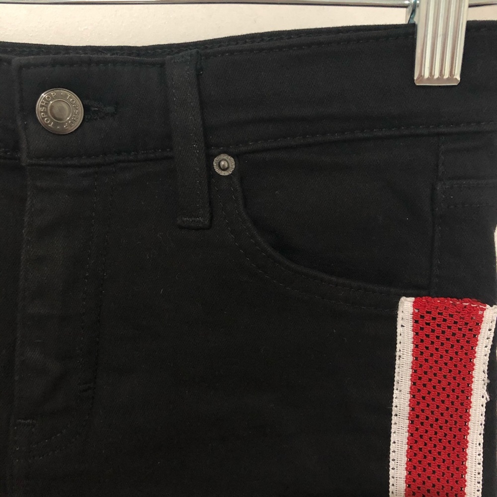 Topshop Moto Jamie Black Jeans w Red White Stripes - Picture 3 of 6